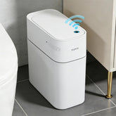 JUDRDO slim 3.5-gallon bathroom trash can saves space in tight bathrooms.