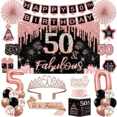 Juesly 50th banner backdrop with rose gold accents for photo-worthy moments