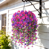Julako hanging flowers basket with 480 blooms boosts outdoor curb appeal.