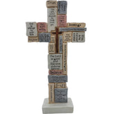 Jumiz cross sculpture with engraved words, ideal as a thoughtful living room centerpiece