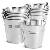 Juvale galvanized buckets with handles in silver finish for rustic party decor.
