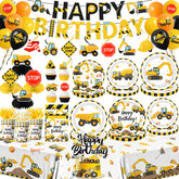 Juweked Construction plates with excavator designs for vibrant party meals.