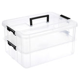JUXYES 2-tier stack carry box with handle shown for organized, portable storage.