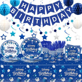 JVORFDG blue and silver dinner plates for a festive birthday table.