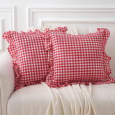K MASANIJI red and white plaid pillow cover with ruffle detail for cozy farmhouse decor