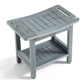 KaimuBench HDPS shower bench in gray with storage shelf for organized shower essentials.