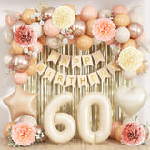 KAINSY beige 60th number balloon adds elegant milestone flair for a stylish party.