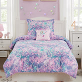 Kaleido Space Twin Mermaid Glow Comforter glows at night for magical bedtime.