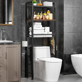 Kalrin over-the-toilet storage with X-shaped guardrail for stable organization.