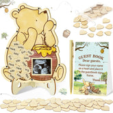KAMUFU bear baby shower guest book frame preserves heartfelt messages.