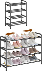 KANAV 4-Tier Expandable Shoe Rack extended for extra footwear storage.
