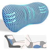 Kasney lumbar support pillow front view shows breathable mesh and ergonomic shape for comfort.