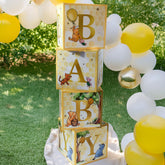 Kate Aspen A Little Honey Is On The Way Winnie baby boxes display B-A-B-Y in gold for decor