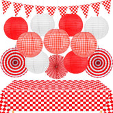 KaTiSeMo picnic decor set with red gingham for festive outdoor parties.