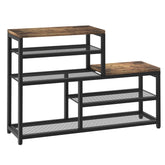 Katrawu brown shoe rack bench front view with compact 5-tier storage.