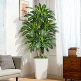 Keeplush 6ft artificial dracaena tree in white planter as a tall centerpiece for home or office.