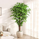 Keeplush ficus artificial tree with three natural curved trunks, close up texture detail