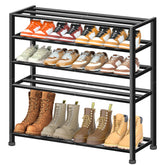 KEETDY 5-tier metal shoe rack assembled in a garage for sturdy, organized footwear.