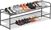 KEETDY two-tier long shoe rack keeps sneakers and boots neatly organized in the closet.