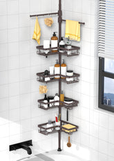 KEGII shower caddy tension pole with two towel bars for organized towels.