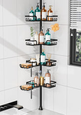 KEGII shower caddy with tension pole corner setup for versatile, drill-free installation.
