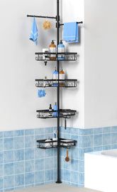 KEGII shower caddy tension pole with two towel bars keeping towels dry and within reach