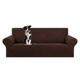 KEKUOU stretch slipcover on chocolate sofa for large 94-110 inch couches