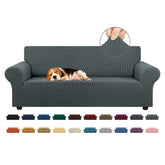 KEKUOU stretch sofa cover for 3-cushion grey jacquard protects your sofa with stylish elasticity.