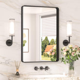 Keonjinn black bathroom mirror with 20x30 rounded frame for a modern over-sink look.