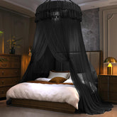 Kertnic princess mosquito-net bed canopy in pink creates a whimsical sleep space.