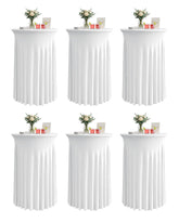 KeyWave cocktail table skirt draped over white highboy for elegant weddings.