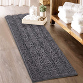KGORGE grey bath rug 60x24, absorbent microfiber for quick water pickup.