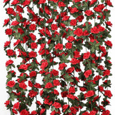 KHOYIME rose vine garland closeup shows silk petals and sturdy plastic stems.
