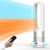KIAMI bladeless tower fan front view showing compact design for safe, family-friendly cooling.