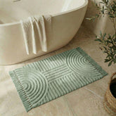 KIBAGA boho tassel rug in bathroom with non-slip bottom for safe everyday footing