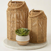 KIBAGA Natural Jute Lantern Large with warm glow for coffee table decor