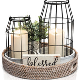 KIBAGA small rustic farmhouse lantern on dining table adds warm centerpiece charm.