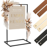 KIBAGA wedding sign stand front view shows sturdy black metal frame for elegant greetings.
