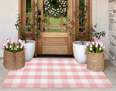KIhipIoe pink area rug 3x5 in entryway with plaid pattern; soft underfoot for cozy entrances.