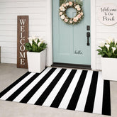 KILOCOCO Black White Striped Rug 3x5 front door mat with durable, easy-to-clean weave.