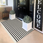 KILOCOCO beige striped rug 3x5 for indoor outdoor use adds durable style to your entrance.
