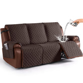 KinCam waterproof recliner cover on a three-seat sofa protects against spills.