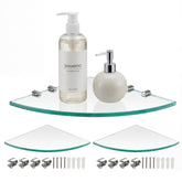 Kingrol 3-pack glass corner shelves for shower organization and compact storage.