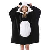 Kipswiza Panda hoodie blanket for kids in sherpa, cozy warmth during chilly evenings.