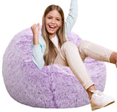 Kisoy Fluffy Bean Bag Chair lavender front view for cozy kid seating