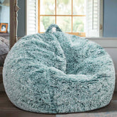 Kisoy fluffy stuffed animal storage bean bag cover close-up showing luxurious faux fur texture.
