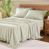 kisswish gingham queen sheet set with ruffle close-up for farmhouse charm