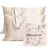 Kitsch satin pillowcase leopard zipper secures pillow for night use.