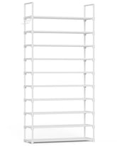 Kitsure 10-tier shoe rack in a closet keeps shoes organized and accessible.