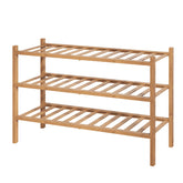 Kitsure bamboo 3-tier shoe rack keeps footwear neatly organized at the entry.